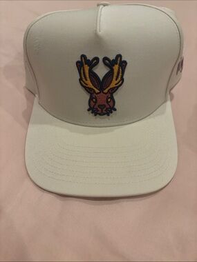 White Trucker Hat with Embroidered Antler Hare